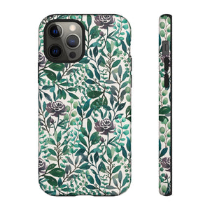 Purple Flowers and Eucalyptus Leaves Phone Case