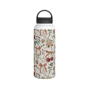 Cherry and Roses Handle Lid Water Bottle
