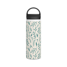 Load image into Gallery viewer, Teal Falling Leaves Handle Lid Water Bottle
