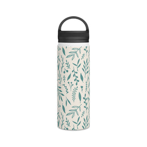 Teal Falling Leaves Handle Lid Water Bottle