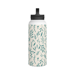 Teal Falling Leaves Handle Lid Water Bottle