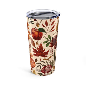 Watercolor Floral Pumpkin, Leaves and Berries Travel Mug