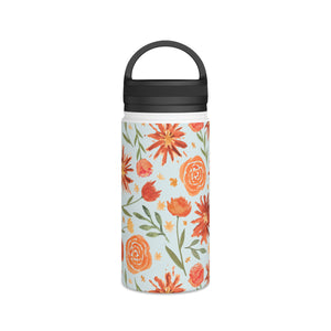 Burnt Orange Flower Burst Handle Lid Water Bottle