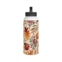 Load image into Gallery viewer, Watercolor Floral Pumpkin, Leaves and Berries Handle Lid Water Bottle