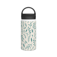 Load image into Gallery viewer, Teal Falling Leaves Handle Lid Water Bottle