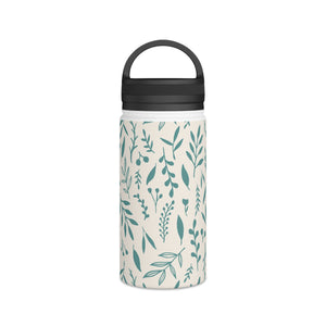 Teal Falling Leaves Handle Lid Water Bottle