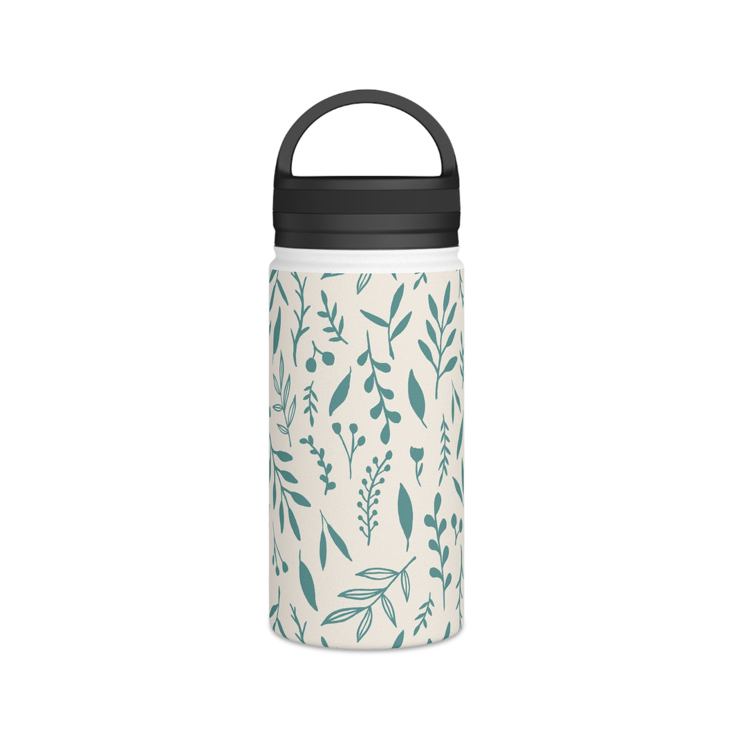 Teal Falling Leaves Handle Lid Water Bottle