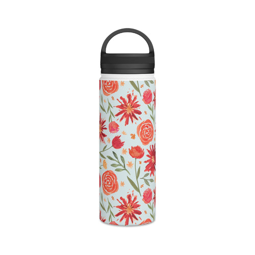 Red Flower Burst Handle Lid Water Bottle
