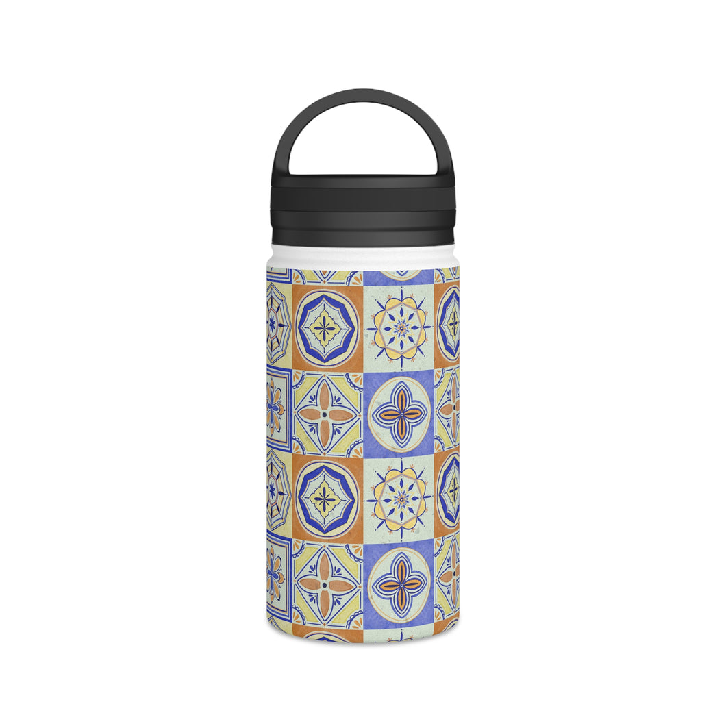Orange and Blue Tile Handle Lid Water Bottle