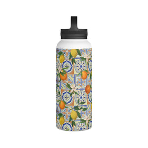 Orange and Lemon Tile Handle Lid Water Bottle