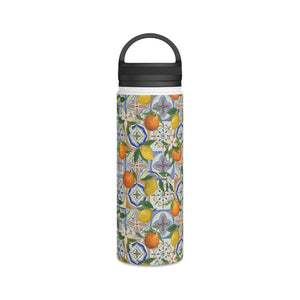 Orange and Lemon Tile Handle Lid Water Bottle