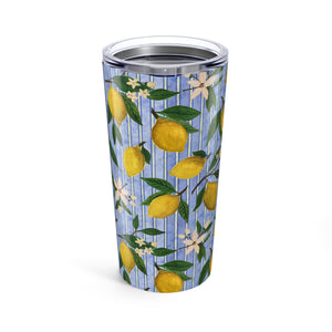 Lemons, Flowers and Stripes Travel Mug