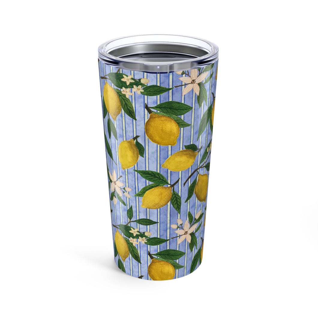Lemons, Flowers and Stripes Travel Mug