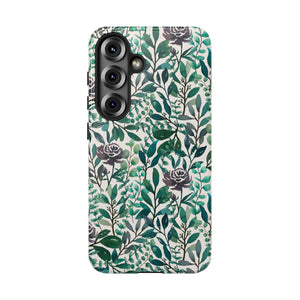 Purple Flowers and Eucalyptus Leaves Phone Case