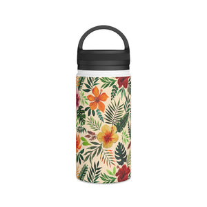 Tropical Watercolor Floral Handle Lid Water Bottle