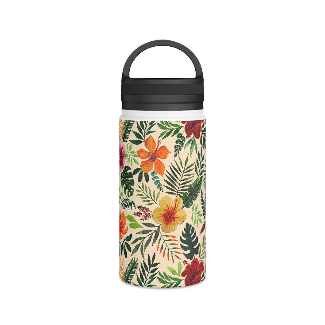 Tropical Watercolor Floral Handle Lid Water Bottle