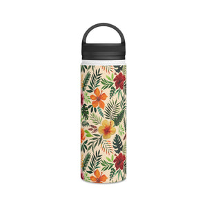 Tropical Watercolor Floral Handle Lid Water Bottle