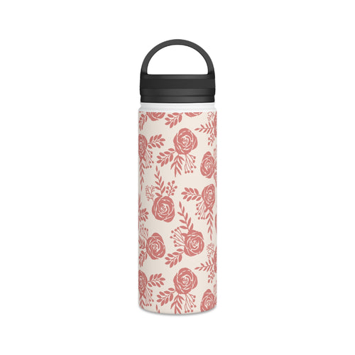 Warm Pink Floral Handle Lid Water Bottle