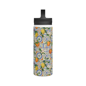 Orange and Lemon Tile Handle Lid Water Bottle
