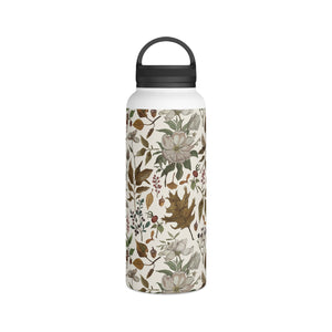 Watercolor Fall Leaves and Flowers Handle Lid Water Bottle