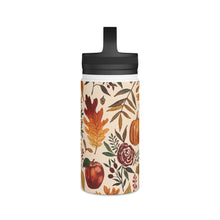 Load image into Gallery viewer, Watercolor Floral Pumpkin, Leaves and Berries Handle Lid Water Bottle