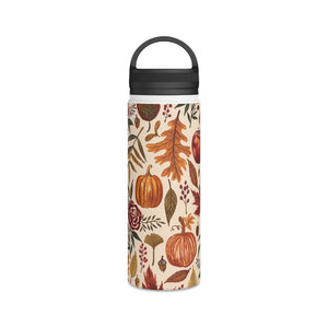 Watercolor Floral Pumpkin, Leaves and Berries Handle Lid Water Bottle