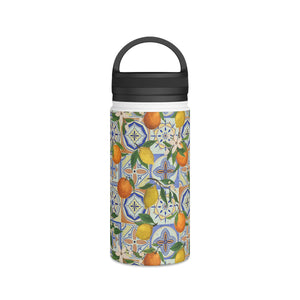 Orange and Lemon Tile Handle Lid Water Bottle