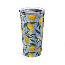 Load image into Gallery viewer, Lemons, Flowers and Stripes Travel Mug