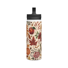Load image into Gallery viewer, Watercolor Floral Pumpkin, Leaves and Berries Handle Lid Water Bottle