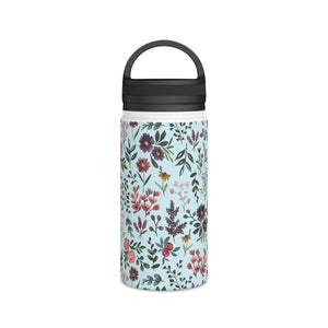 Bright Watercolor Flower - Blue Handle Lid Water Bottle