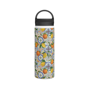 Orange and Lemon Tile Handle Lid Water Bottle