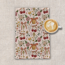 Load image into Gallery viewer, Bows, Flowers and Cherries Tea Towel