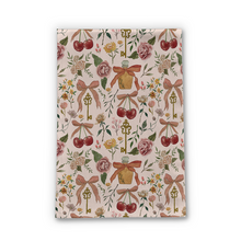 Load image into Gallery viewer, Bows, Flowers and Cherries Tea Towel