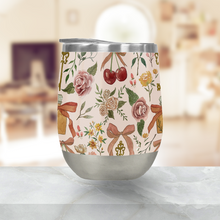 Load image into Gallery viewer, Bows, Flowers and Cherries Wine Tumblers