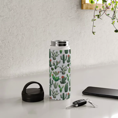 Cactus Watercolor Handle Lid Water Bottle