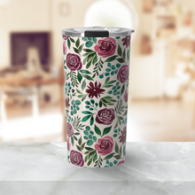 Load image into Gallery viewer, Deep Magenta Floral Eucalyptus Travel Mug