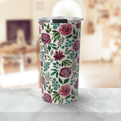 Deep Magenta Floral Eucalyptus Travel Mug