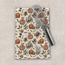 Load image into Gallery viewer, Fall Pumpkins, Flowers and Leaves Tea Towel