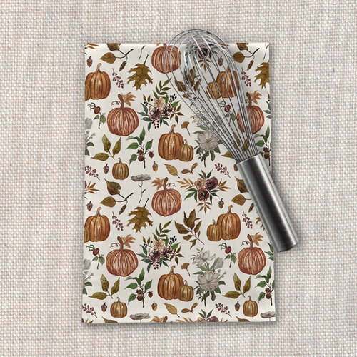 Fall Pumpkins, Flowers and Leaves Tea Towel