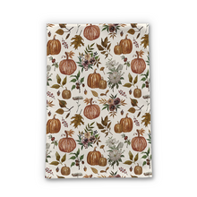 Load image into Gallery viewer, Fall Pumpkins, Flowers and Leaves Tea Towel