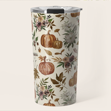 Load image into Gallery viewer, Fall Pumpkins, Flowers and Leaves Travel Mug