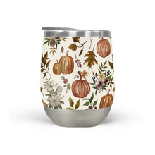 Load image into Gallery viewer, Fall Pumpkins, Flowers and Leaves Stemless Wine Tumbler