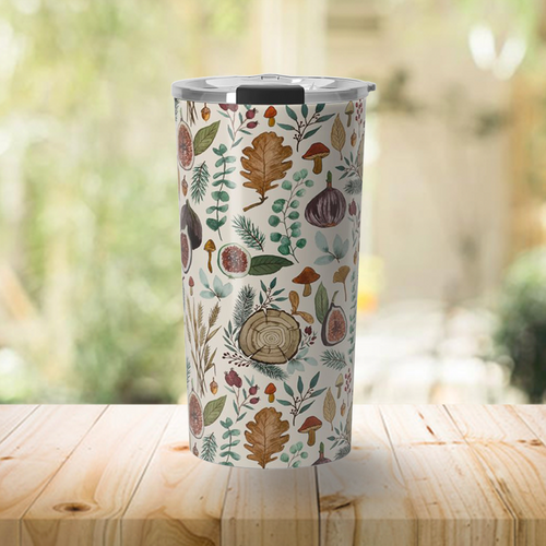 Figs, Mushrooms and Leaves Travel Mug