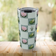 Load image into Gallery viewer, Frog and Lily Pad Checkered Travel Mug