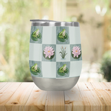Load image into Gallery viewer, Frog and Lily Pad Checkered Stemless Wine Tumbler