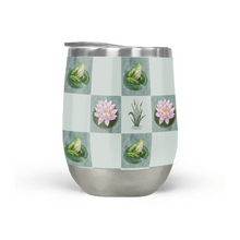 Load image into Gallery viewer, Frog and Lily Pad Checkered Stemless Wine Tumbler