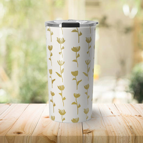 Gold Ink Flower Travel Mug