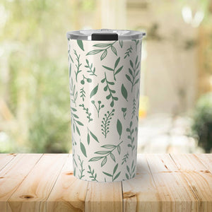 Green Falling Leaves Travel Mug