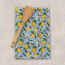 Load image into Gallery viewer, Lemons, Flowers and Stripes Tea Towel