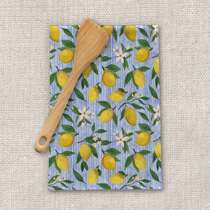 Lemons, Flowers and Stripes Tea Towel
